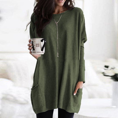 Women's Long Sweater Casual Modern Knit Top Comfortable Everyday — Color: Dark Green