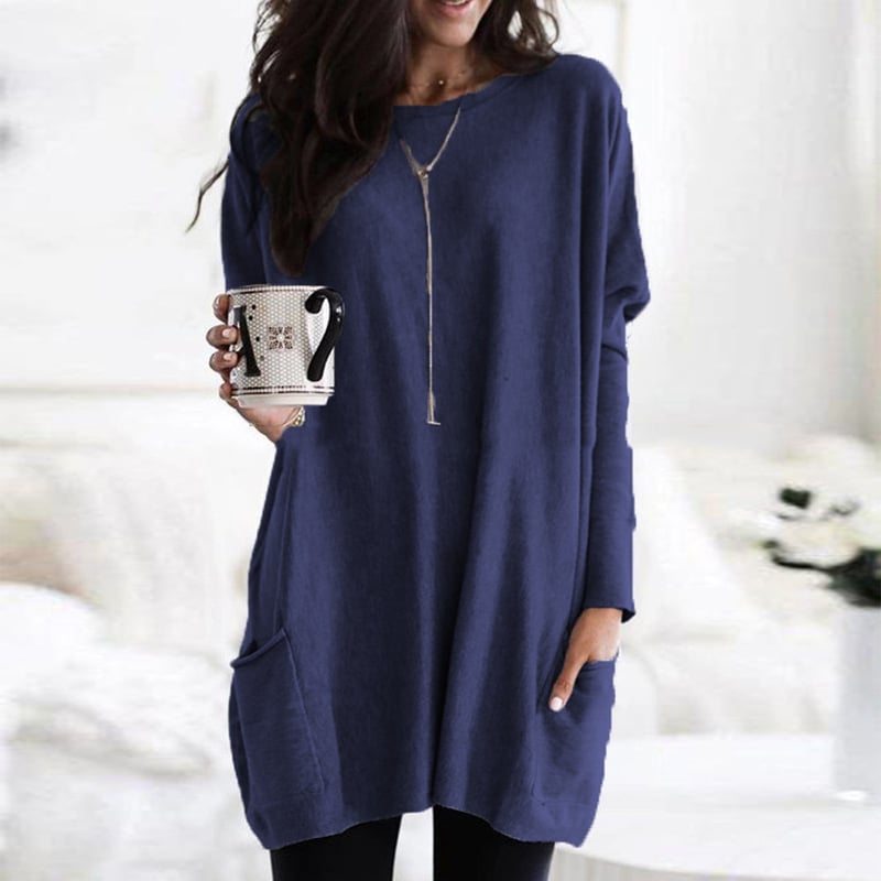 Women's Long Sweater Casual Modern Knit Top Comfortable Everyday — Color: Blue