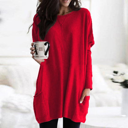 Women's Long Sweater Casual Modern Knit Top Comfortable Everyday — Color: Red
