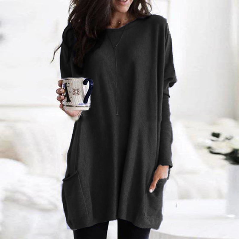 Women's Long Sweater Casual Modern Knit Top Comfortable Everyday — Color: Black