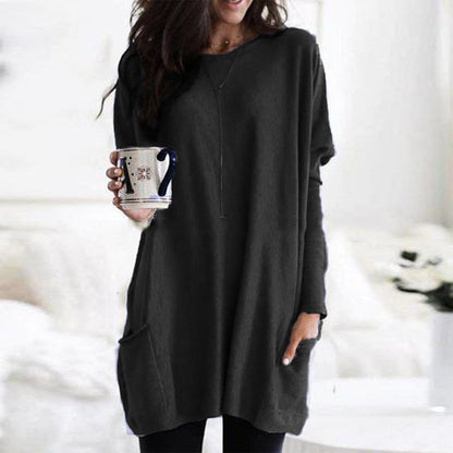 Women's Long Sweater Casual Modern Knit Top Comfortable Everyday — Color: Black