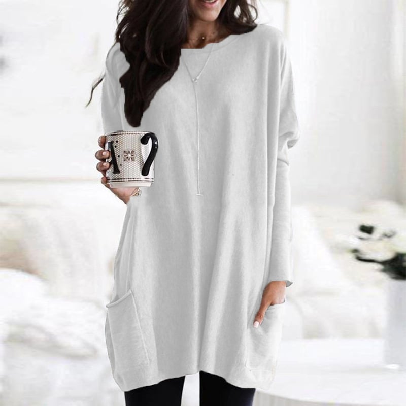 Women's Long Sweater Casual Modern Knit Top Comfortable Everyday — Color: White