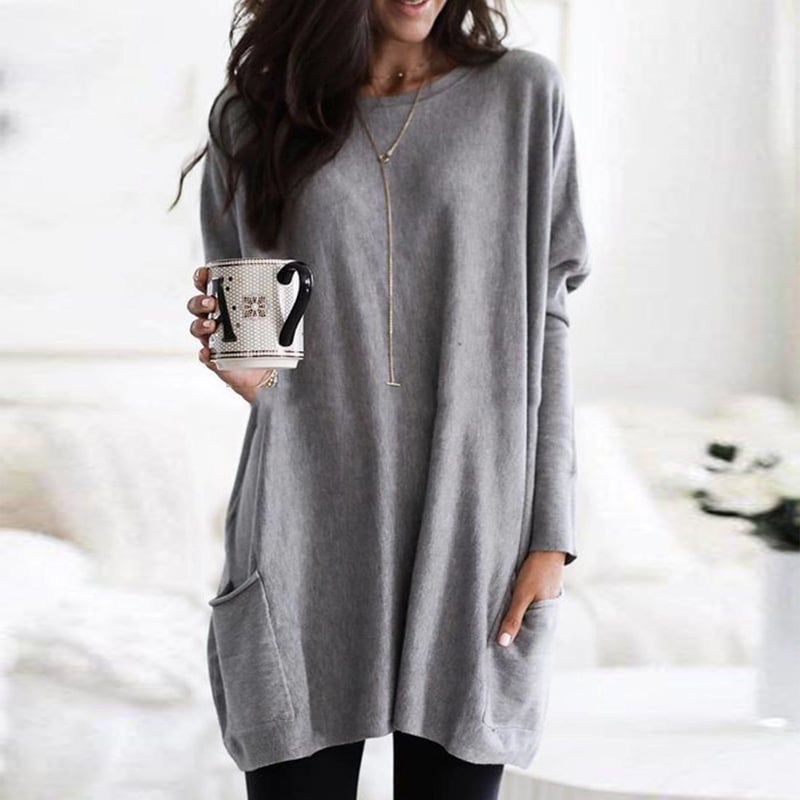 Women's Long Sweater Casual Modern Knit Top Comfortable Everyday — Color: Gray