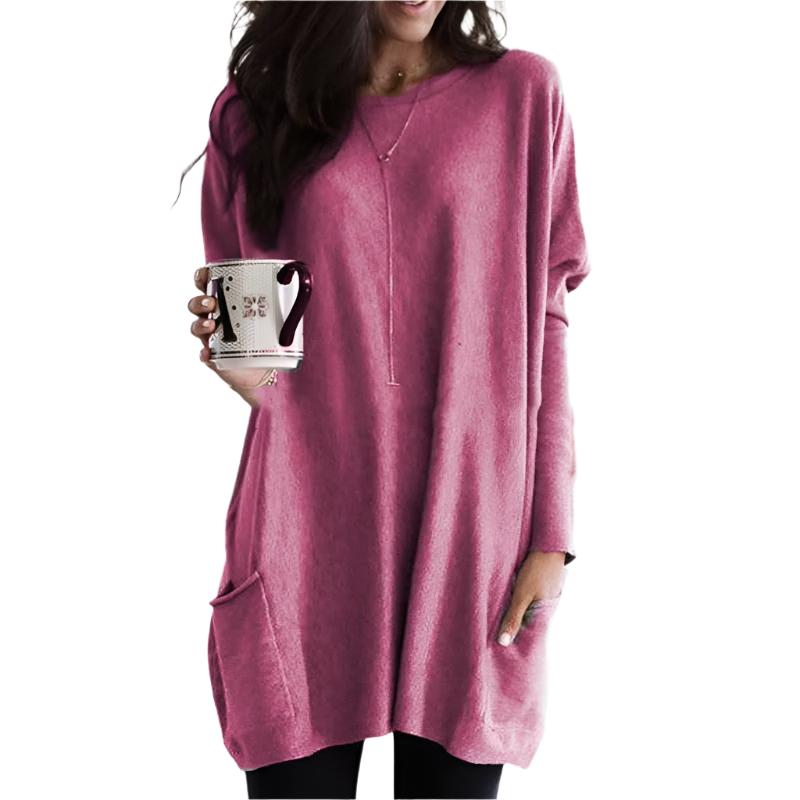 Women's Long Sweater Casual Modern Knit Top Comfortable Everyday — Color: Pink