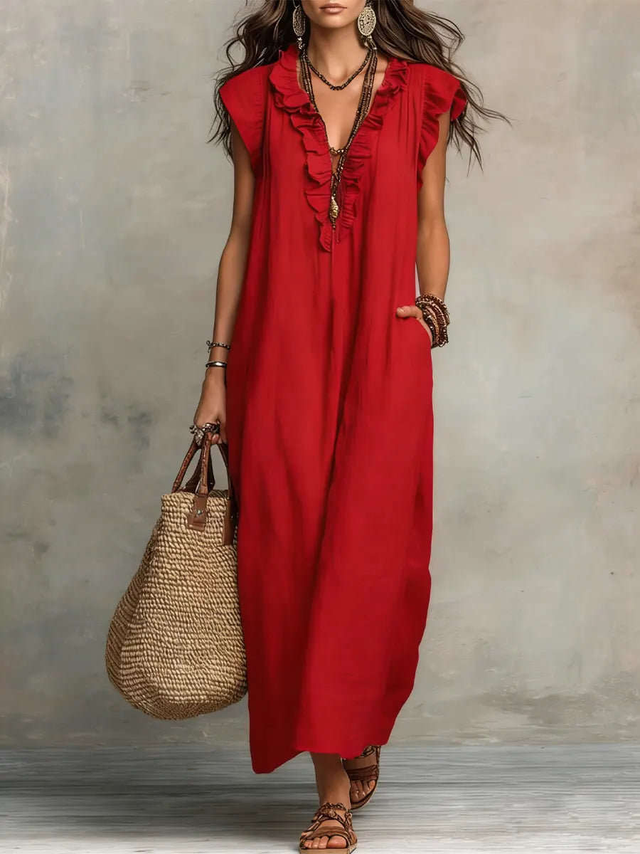 Effortless Ruffle-Sleeve Flowy Boho Maxi Dress — product view 5