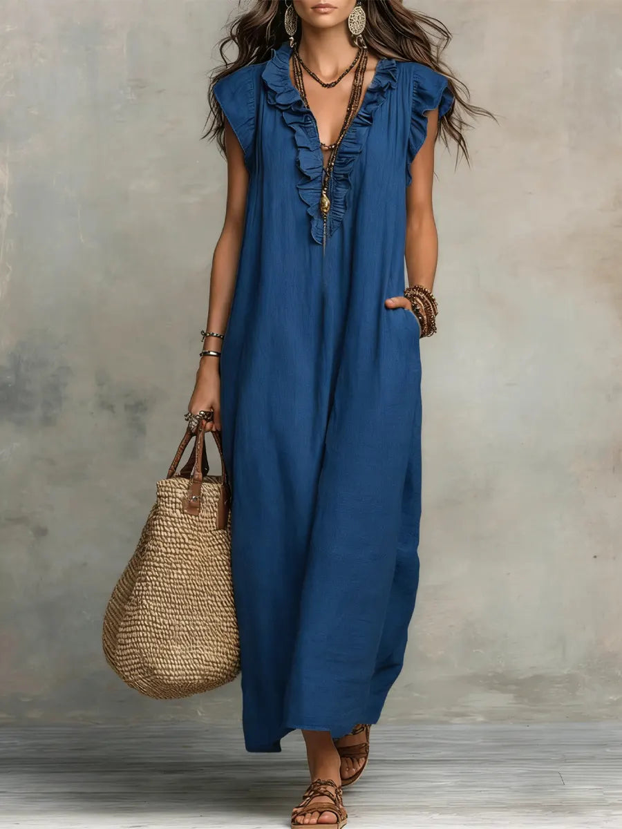 Effortless Ruffle-Sleeve Flowy Boho Maxi Dress — product view 4