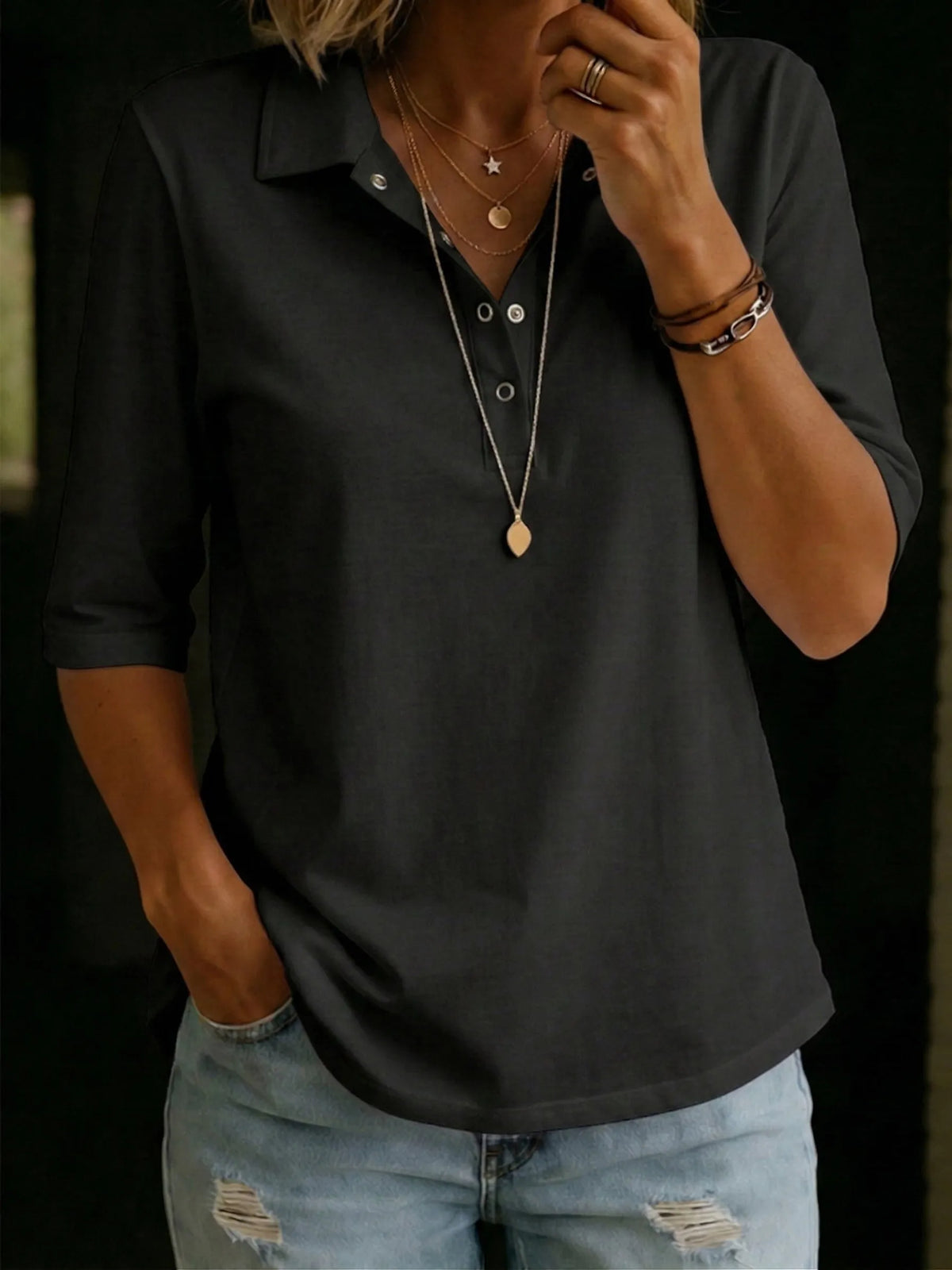 Harlow | Knit Polo V-Neck Top, product image 5