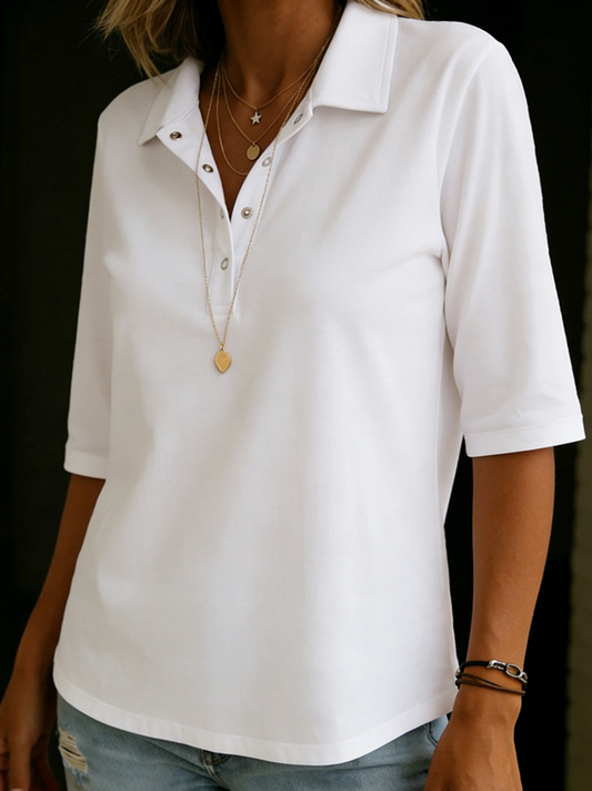Harlow | Knit Polo V-Neck Top