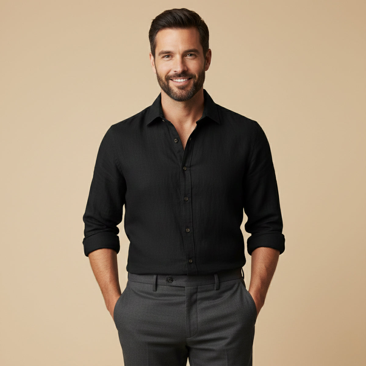 Classic Men's Long-Sleeve Summer Linen Shirt — product view 14