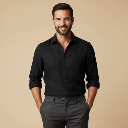 Classic Men's Long-Sleeve Summer Linen Shirt — product view 14
