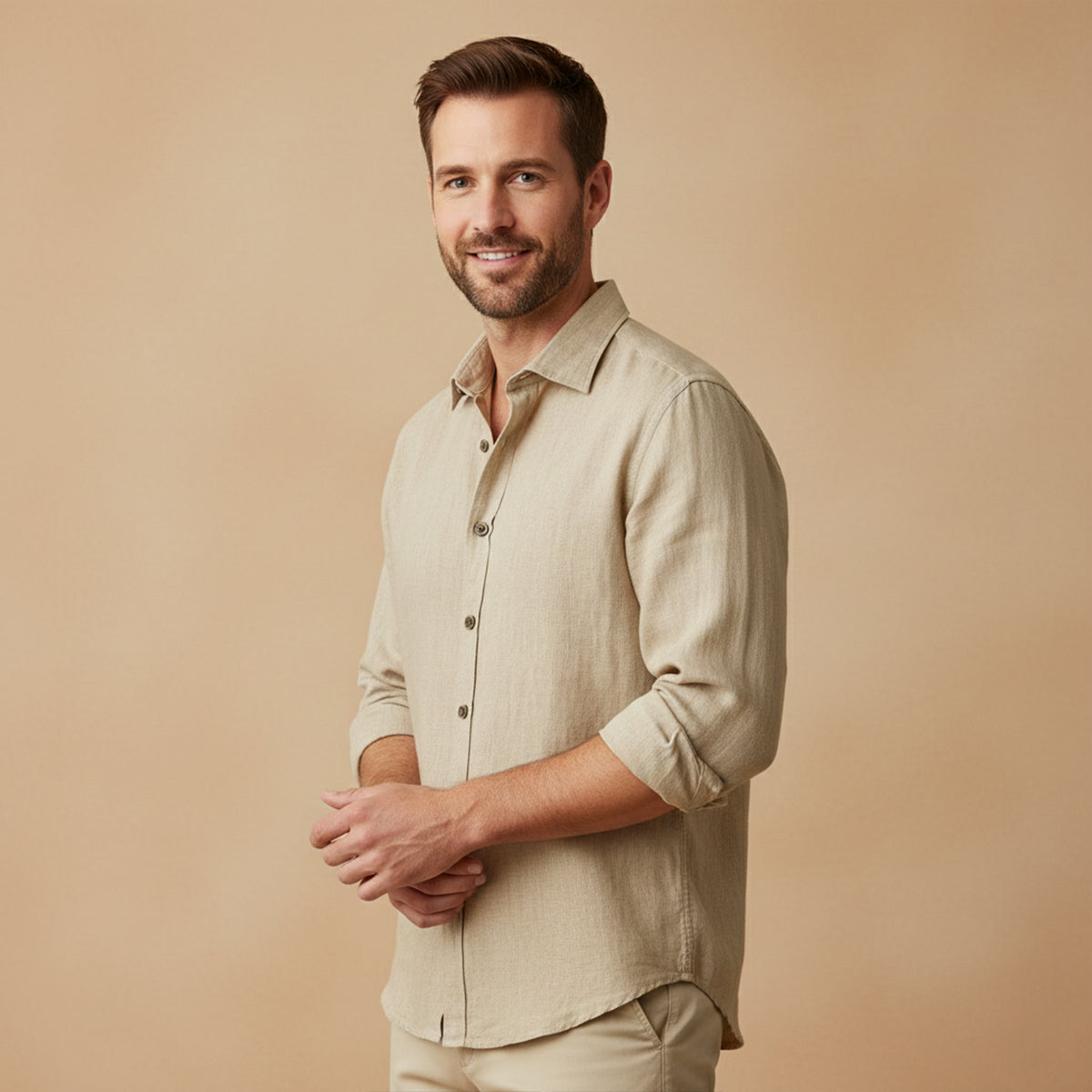 Classic Men's Long-Sleeve Summer Linen Shirt — product view 2