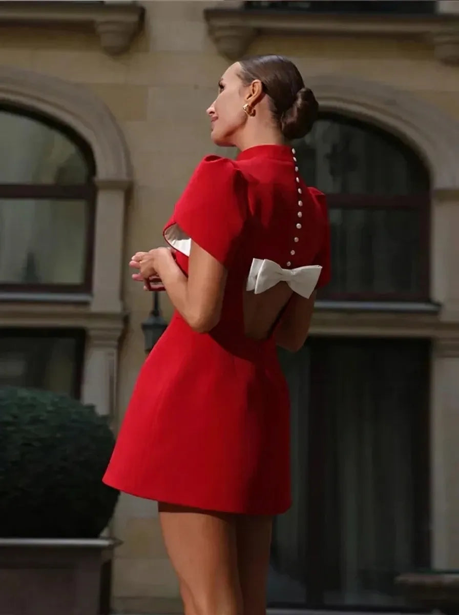 Graduation Dress | Women's Open-Back Short-Sleeve Bow-Detail, product image 4
