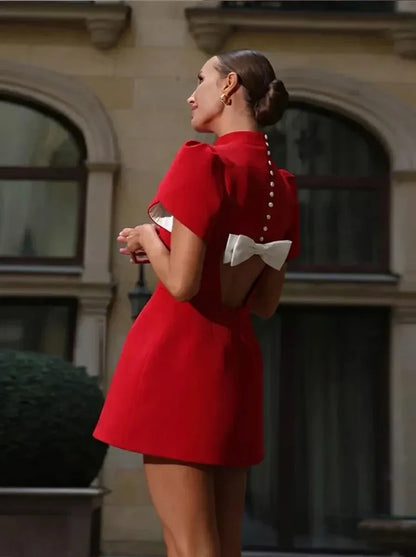 Graduation Dress | Women's Open-Back Short-Sleeve Bow-Detail, product image 4