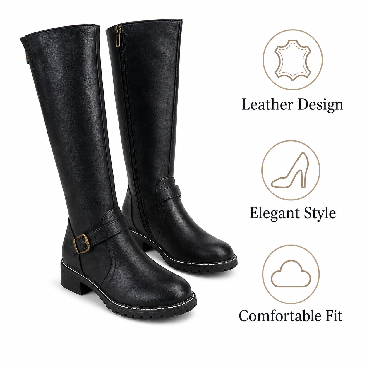 Women's Leather Boots Elegant Comfortable Zipper Non-Slip Sole - Gallery A position 5