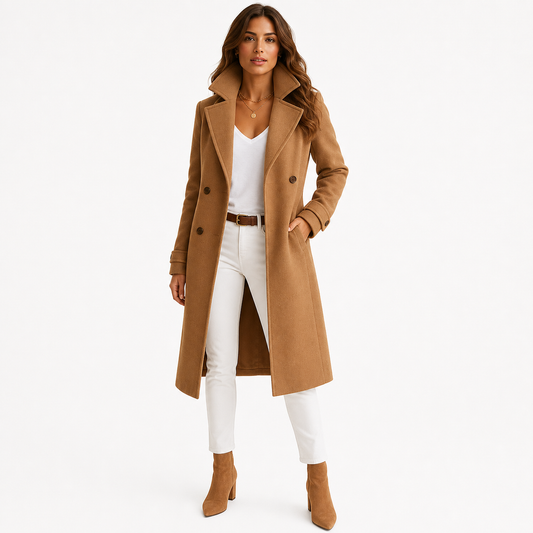 Women's Long Trench Coat with Buttons Tailored Overcoat Casual Formal - Gallery A position 1