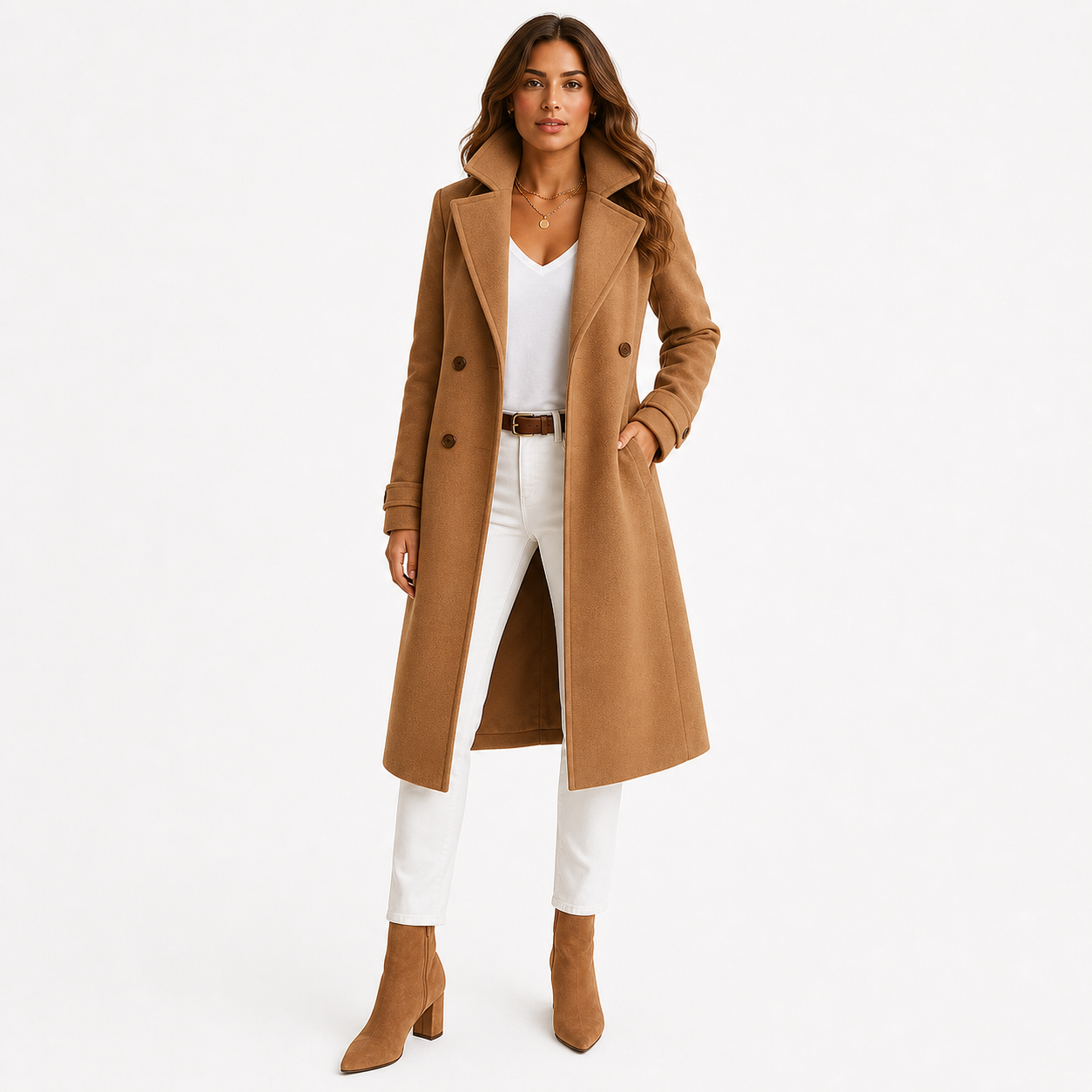 Women's Long Trench Coat with Buttons Tailored Overcoat Casual Formal - Gallery A position 2