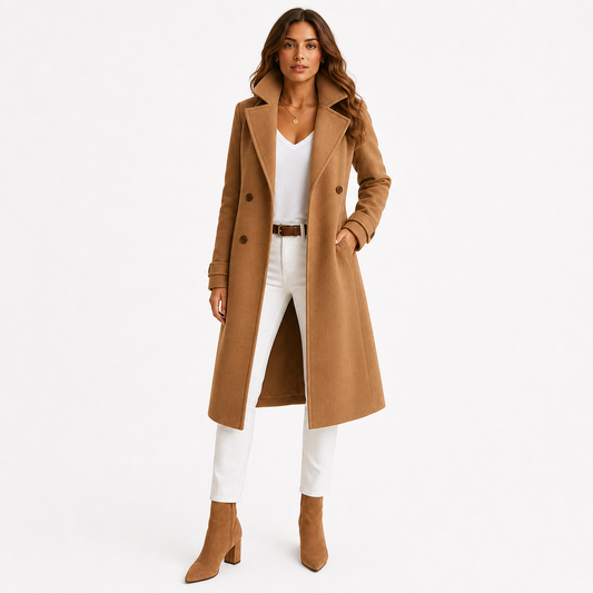 Women's Long Trench Coat with Buttons Tailored Overcoat Casual Formal - Gallery A position 2