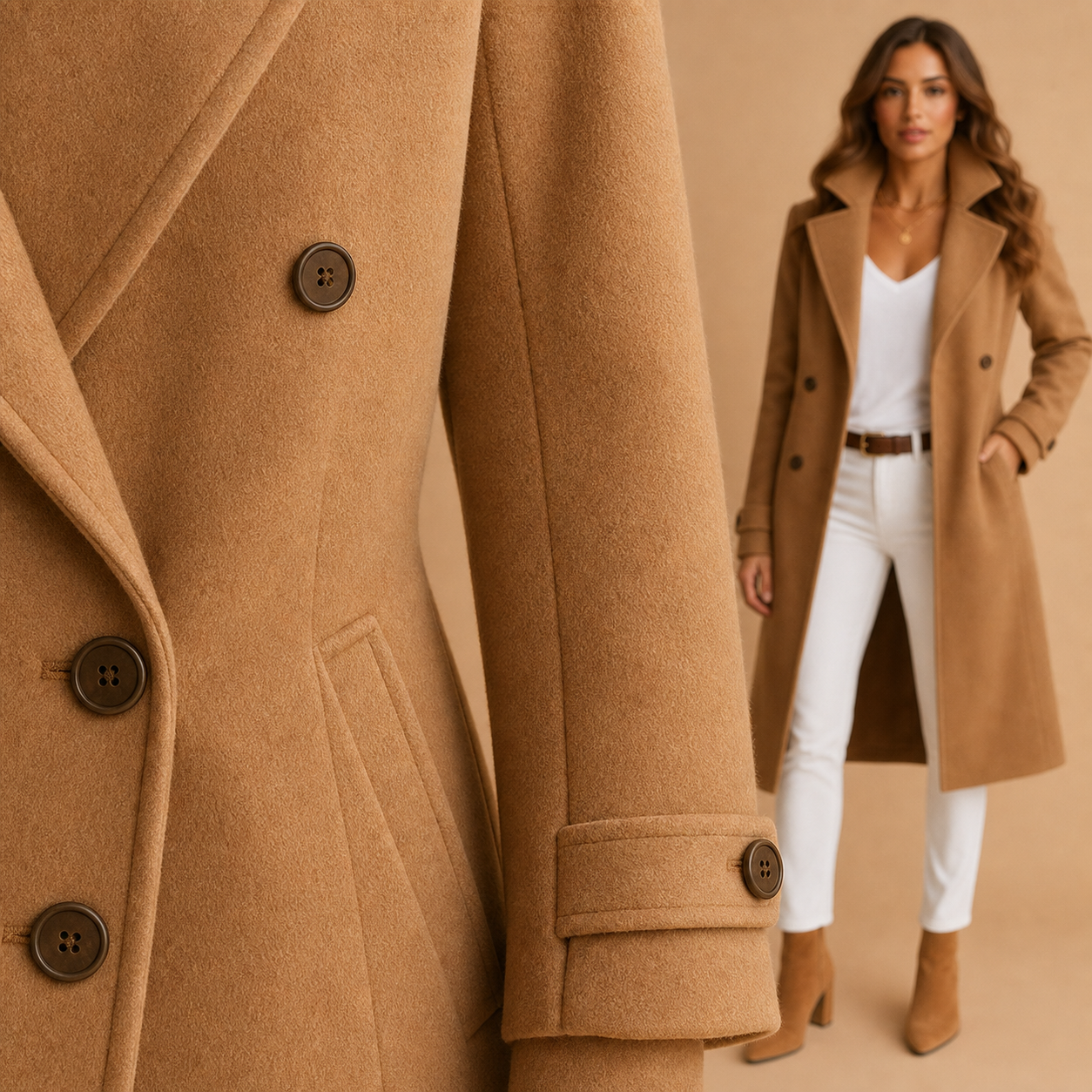 Women's Long Trench Coat with Buttons Tailored Overcoat Casual Formal - Gallery A position 4