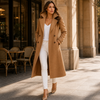 Women's Long Trench Coat with Buttons Tailored Overcoat Casual Formal - Gallery B position 1