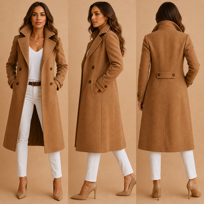 Women's Long Trench Coat with Buttons Tailored Overcoat Casual Formal - Gallery B position 6