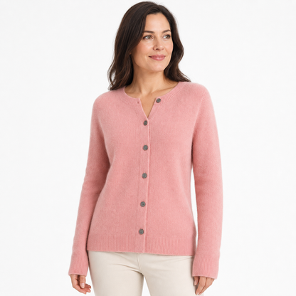 Women's Merino Wool Cardigan O-Neck Cashmere Jumper Warm Knit - Gallery A position 1