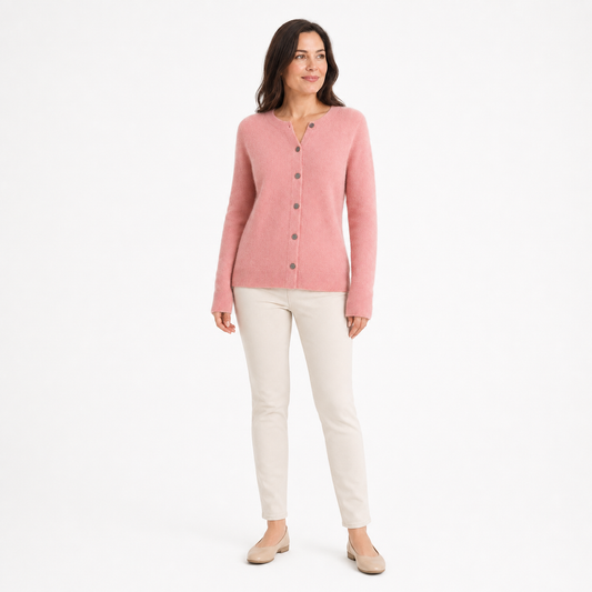 Women's Merino Wool Cardigan O-Neck Cashmere Jumper Warm Knit - Gallery A position 2