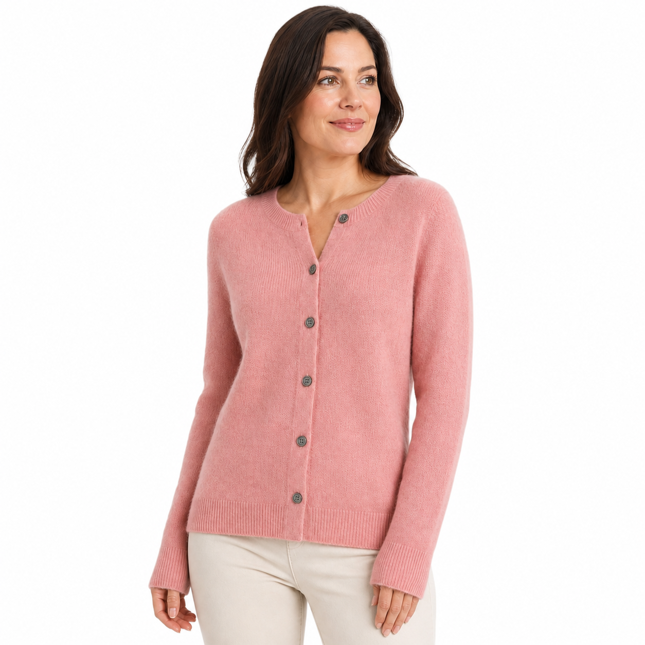 Women's Merino Wool Cardigan O-Neck Cashmere Jumper Warm Knit - Gallery A position 3