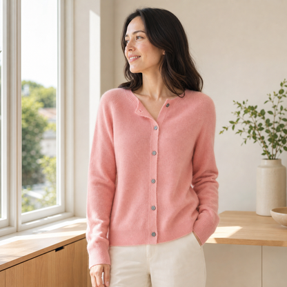 Women's Merino Wool Cardigan O-Neck Cashmere Jumper Warm Knit - Gallery B position 1