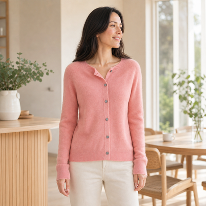 Women's Merino Wool Cardigan O-Neck Cashmere Jumper Warm Knit - Gallery B position 2