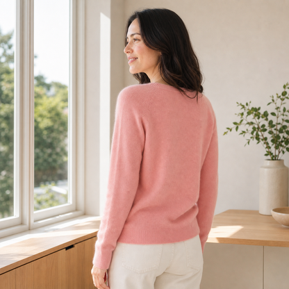 Women's Merino Wool Cardigan O-Neck Cashmere Jumper Warm Knit - Gallery B position 3