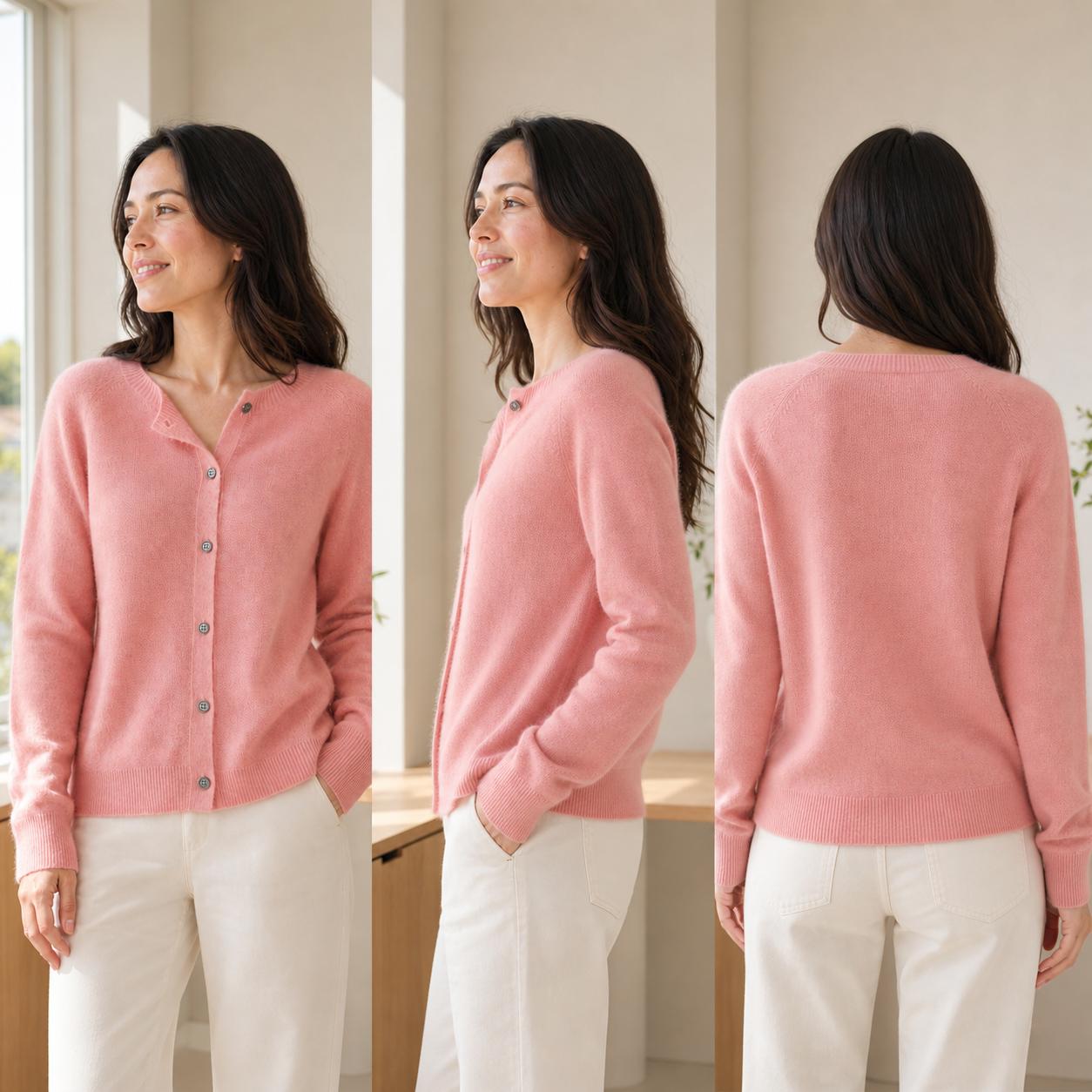 Women's Merino Wool Cardigan O-Neck Cashmere Jumper Warm Knit - Gallery B position 6