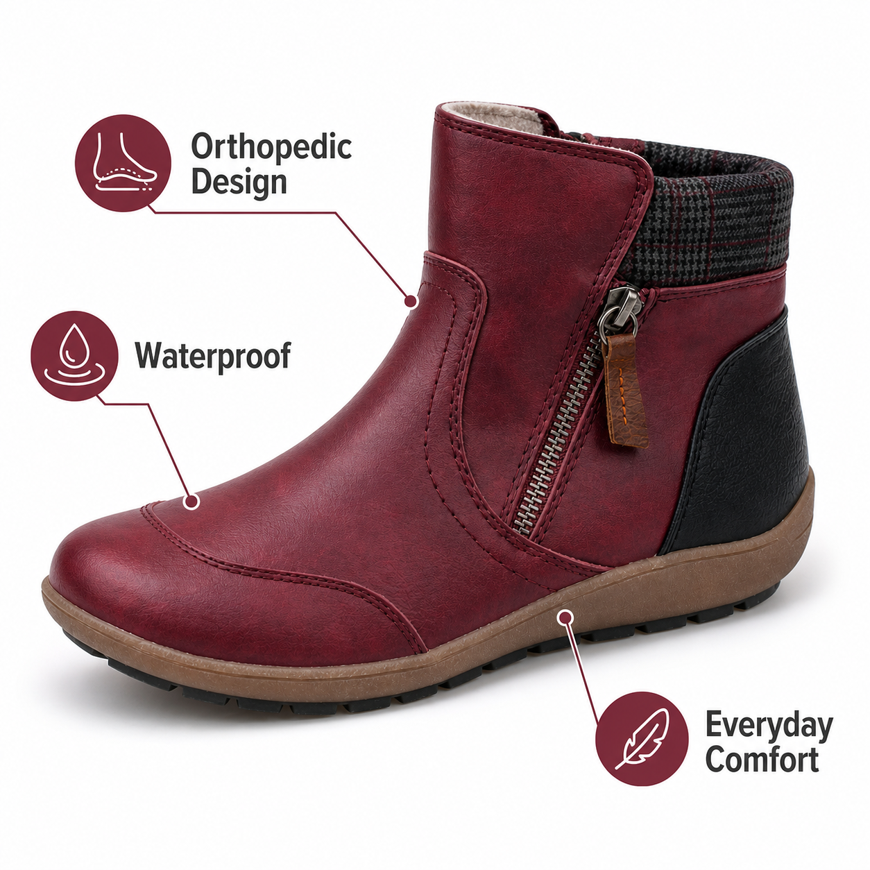 Women's Orthopedic Waterproof Ankle Boots Zipper Casual Comfort - Gallery A position 5
