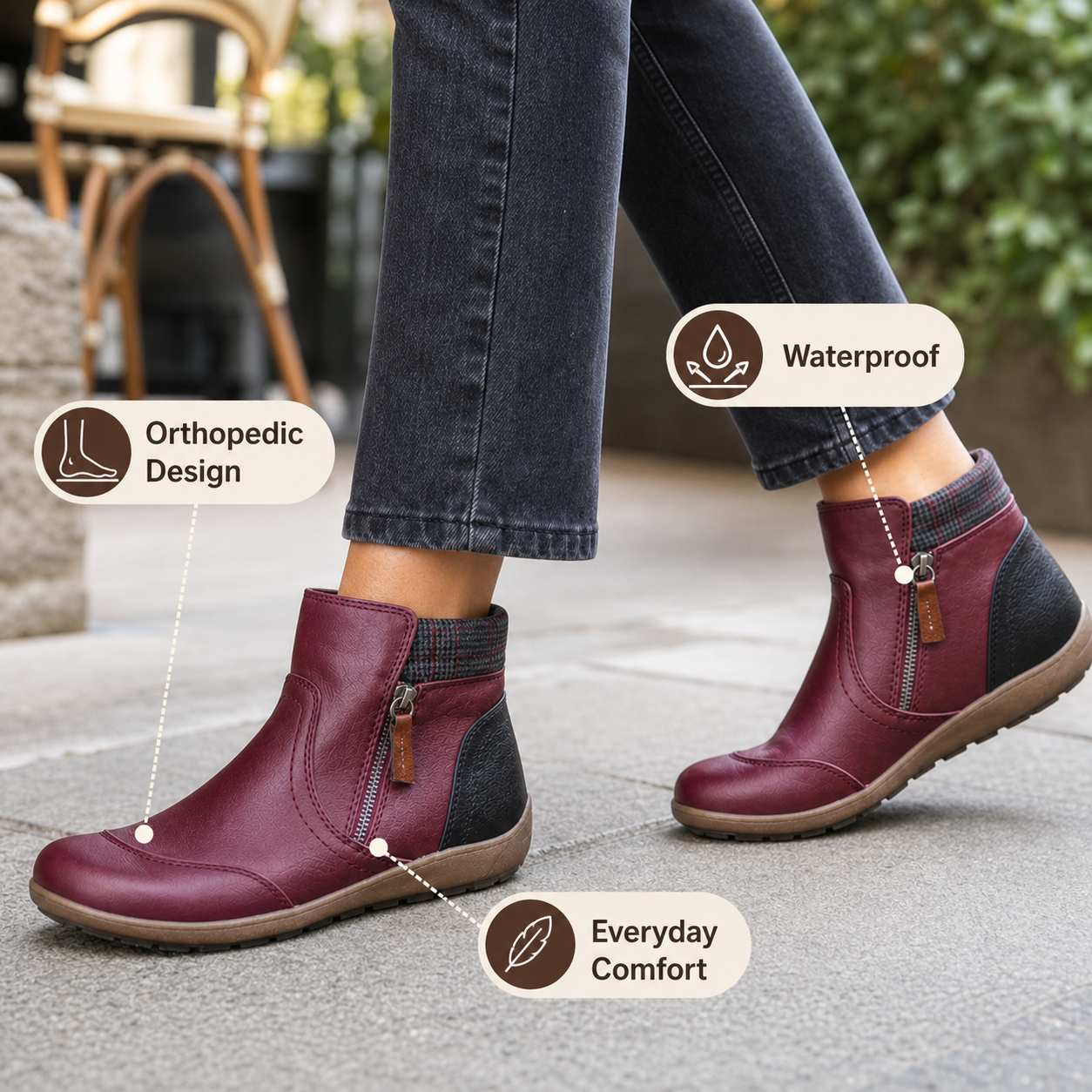 Women's Orthopedic Waterproof Ankle Boots Zipper Casual Comfort - Gallery B position 5