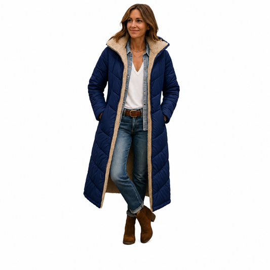 Women's Warm Hooded Winter Longline Puffer Jacket Quilted Coat - Gallery A position 1