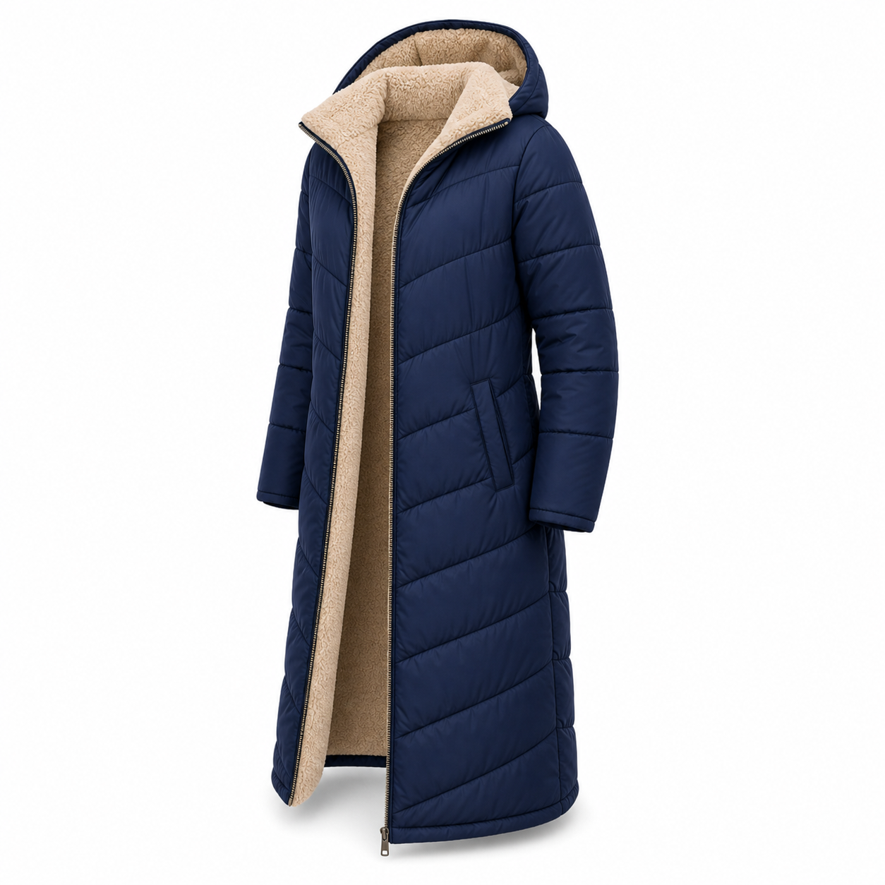 Women's Warm Hooded Winter Longline Puffer Jacket Quilted Coat - Gallery A position 3