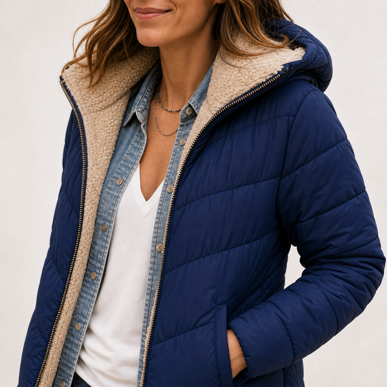 Women's Warm Hooded Winter Longline Puffer Jacket Quilted Coat - Gallery A position 4