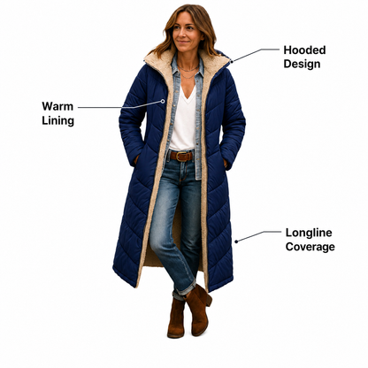 Women's Warm Hooded Winter Longline Puffer Jacket Quilted Coat - Gallery A position 5