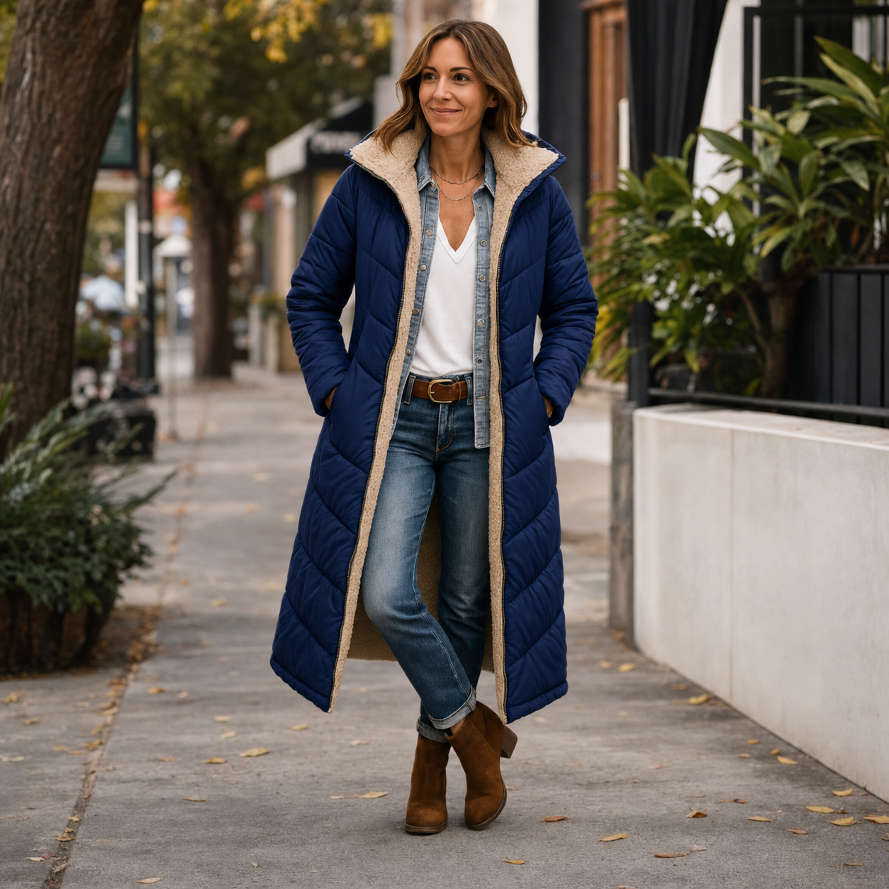 Women's Warm Hooded Winter Longline Puffer Jacket Quilted Coat - Gallery B position 1
