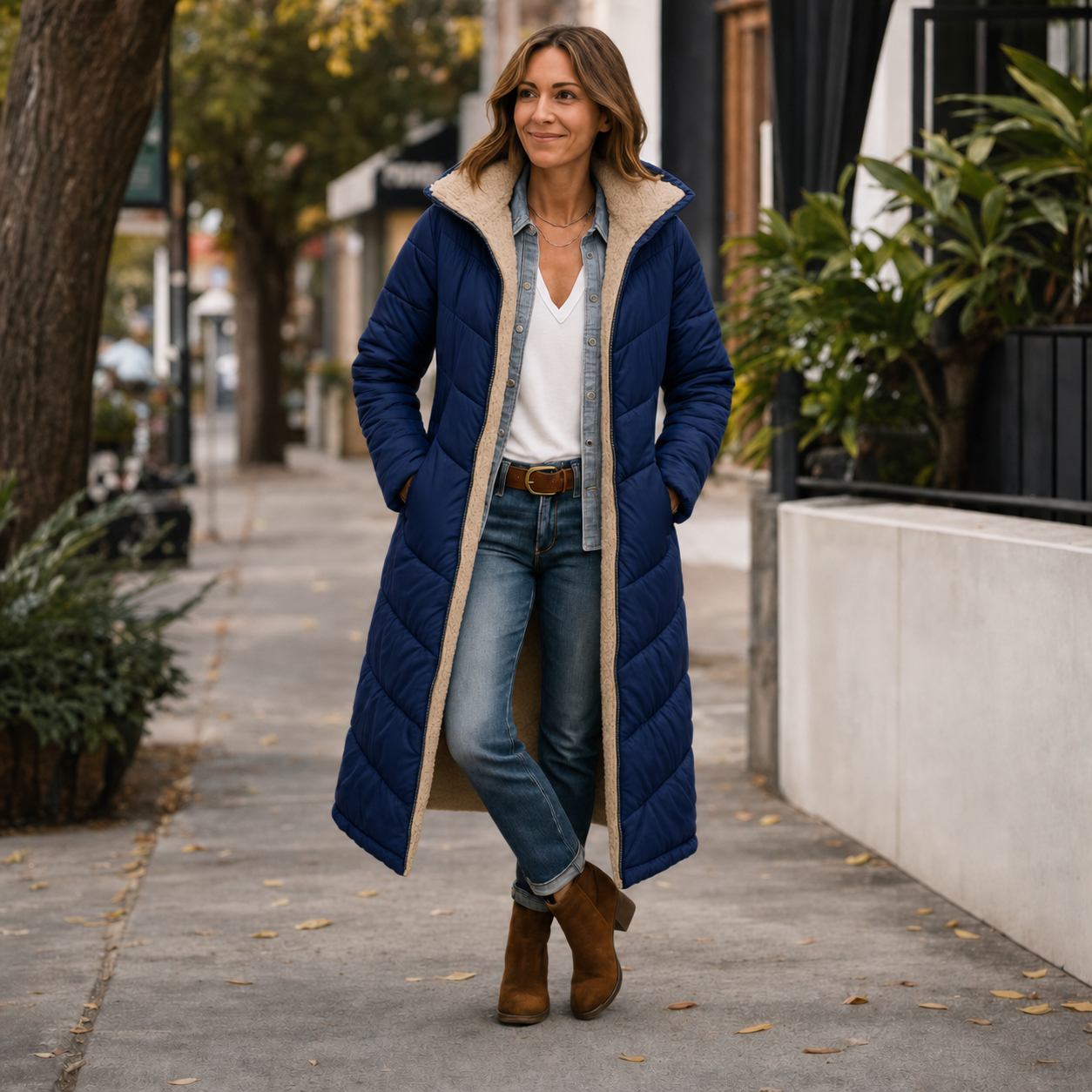 Women's Warm Hooded Winter Longline Puffer Jacket Quilted Coat - Gallery B position 2