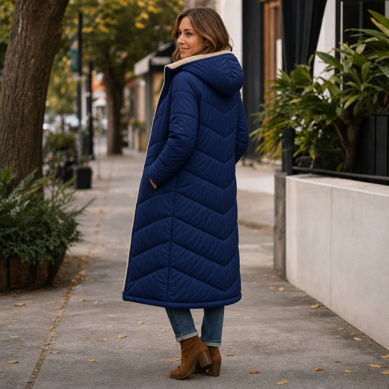 Women's Warm Hooded Winter Longline Puffer Jacket Quilted Coat - Gallery B position 3