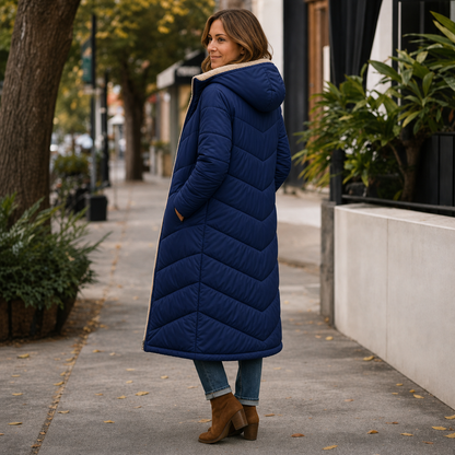 Women's Warm Hooded Winter Longline Puffer Jacket Quilted Coat - Gallery B position 3