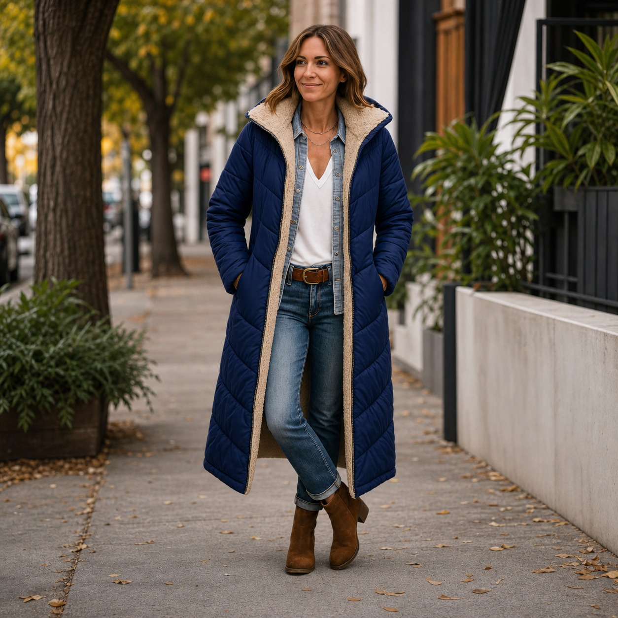 Women's Warm Hooded Winter Longline Puffer Jacket Quilted Coat - Gallery B position 4