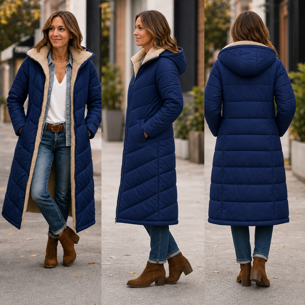 Women's Warm Hooded Winter Longline Puffer Jacket Quilted Coat - Gallery B position 6
